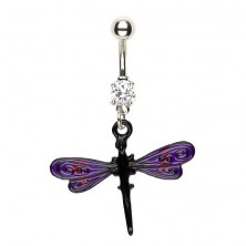 Navel ring - dragonfly with wings in purple and black colour 