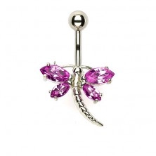 Belly ring - dragonfly with pink wings