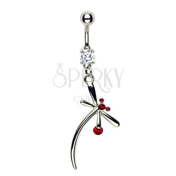 Dragonfly belly ring with red stones