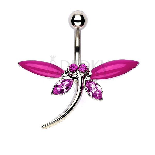 Navel ring - butterfly with matt and pink zirconic wings