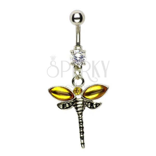 Navel ring - dragonfly with gold toned wings