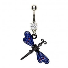Belly button ring - dragonfly, dark blue wings