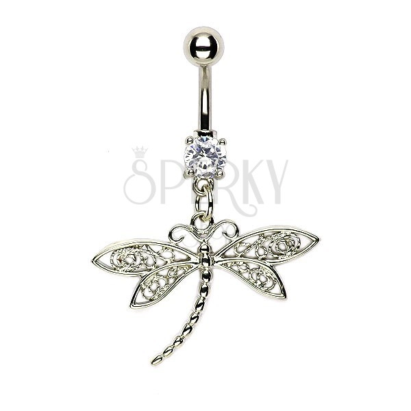 Belly button ring - dragonfly, netted wings