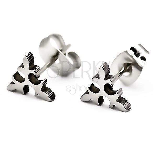 Steel earrings - branch, trefoil, silver hue