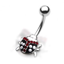 Belly button ring - polka-dots ladybird with red zircons