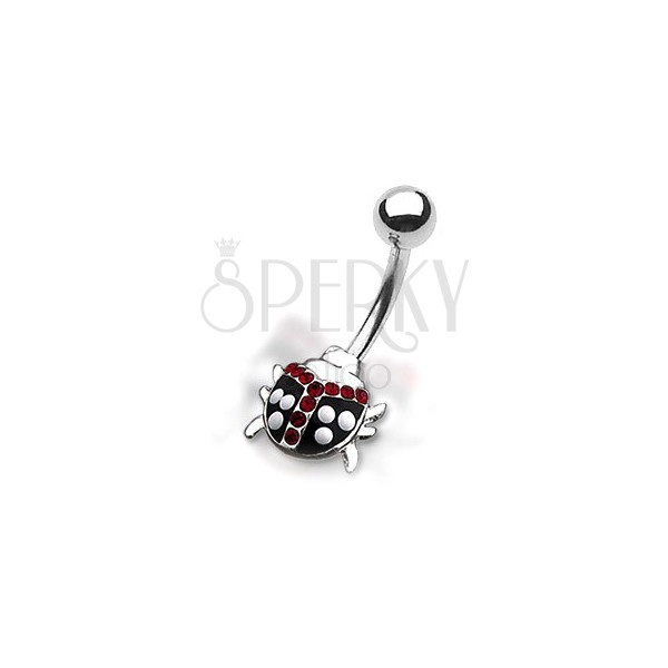 Belly button ring - polka-dots ladybird with red zircons