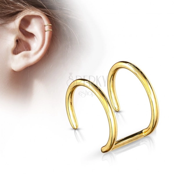 Fake ear stainless piercing - double circle of gold hue
