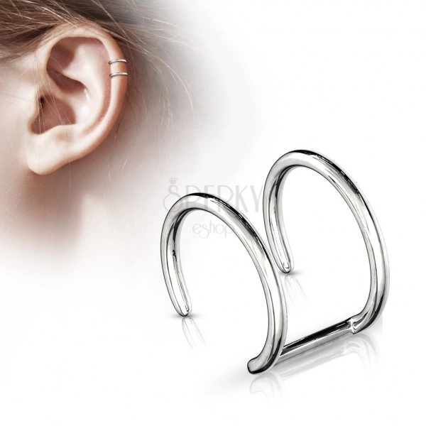 Fake ear piercing - two glossy steel circles of silver hue