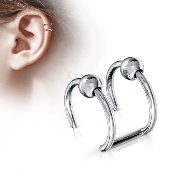 Fake ear piercing of stainless steel - two circles with balls