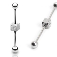 Industrial ear barbell with dice