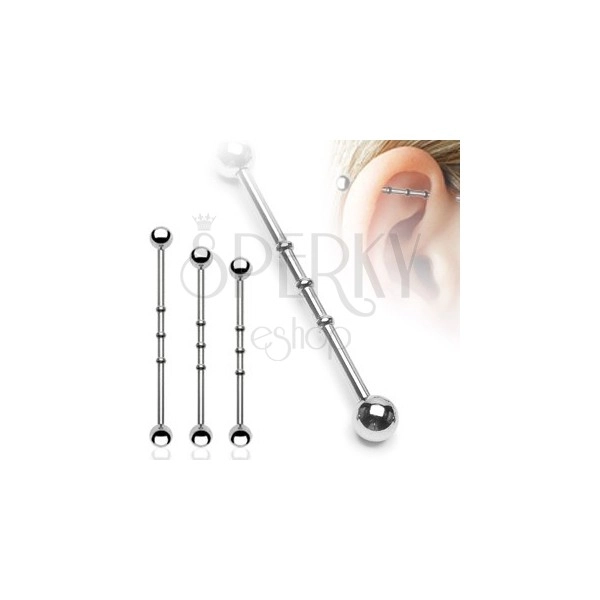 Steel ear labret with jags, ball beads
