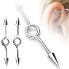 Steel ear labret - rotated circle, spiked beads