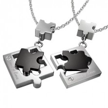 Jigsaw puzzle pendants for lovers - silver and black colour