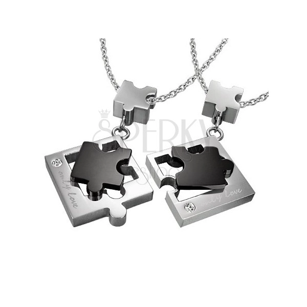 Jigsaw puzzle pendants for lovers - silver and black colour