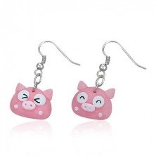 Earrings made of FIMO - pink pig