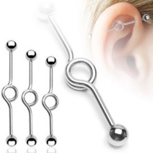 Ear piercing made of stainless steel – striaght bar with a loop, bead end