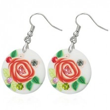 Earrings made of Fimo material - rose, coloured zircons