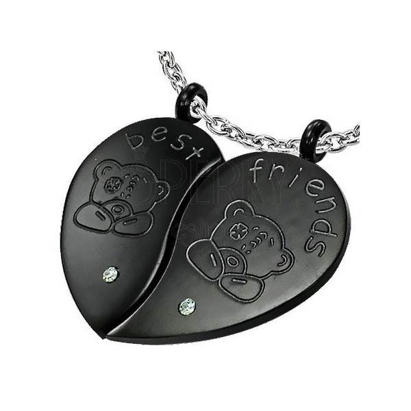 BEST FRIENDS stainless steel heart pendant - teddy bear and zircon
