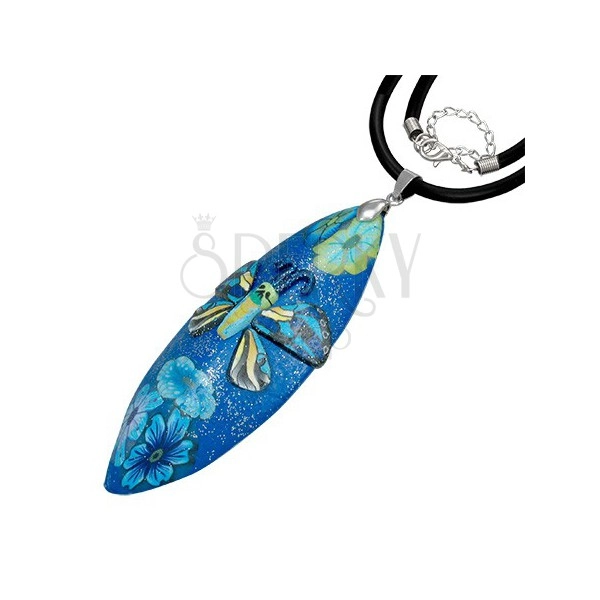 Fimo necklace - blue, glittered, butterfly motif
