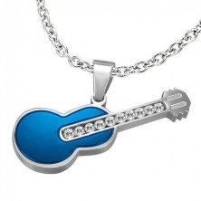 Stainless steel guitar pendant - zircons