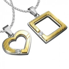 Steel pendant for lovers - square, heart, zircon