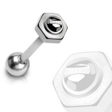 Tongue piercing - barbell, screw with nut, 316L steel