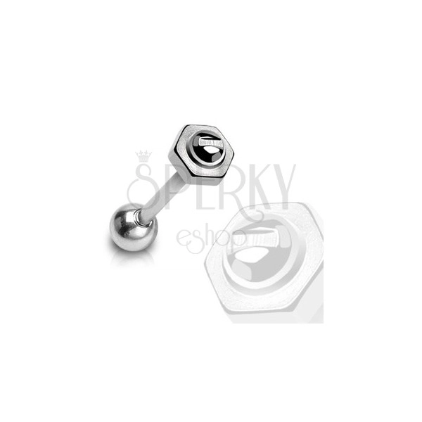Tongue piercing - barbell, screw with nut, 316L steel