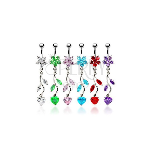 Belly button ring - flower and heart