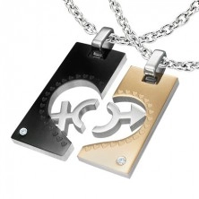 Couple pendants - rectangle, heart, gender symbols