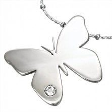 Pendant made of surgical steel, shiny butterfly with clear zircon