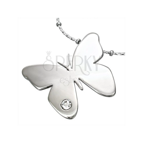 Pendant made of surgical steel, shiny butterfly with clear zircon