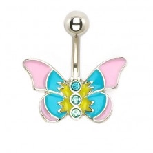 Navel ring - pastel toned butterfly with zircons