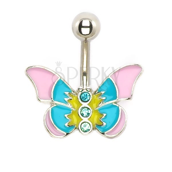 Navel ring - pastel toned butterfly with zircons