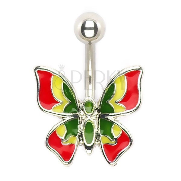 Belly button ring - colourful butterfly