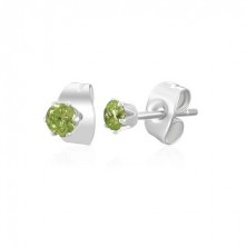 Steel earrings - light green zircon, 3 mm