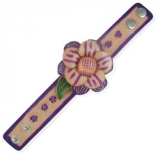 Leather flower bracelet - purple colour