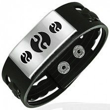 Braided rubber bracelet - plate, Yin Yang symbol