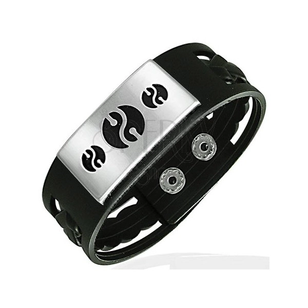 Braided rubber bracelet - plate, Yin Yang symbol