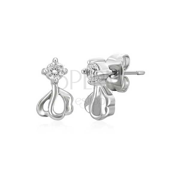 Stainless steel earrings - clear zircon and flower