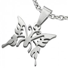 Surgical steel pendant, shiny cutout butterfly, silver colour