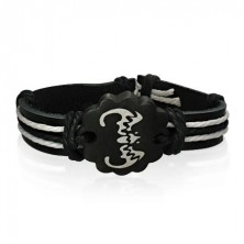 Leather bracelet - black color, bat