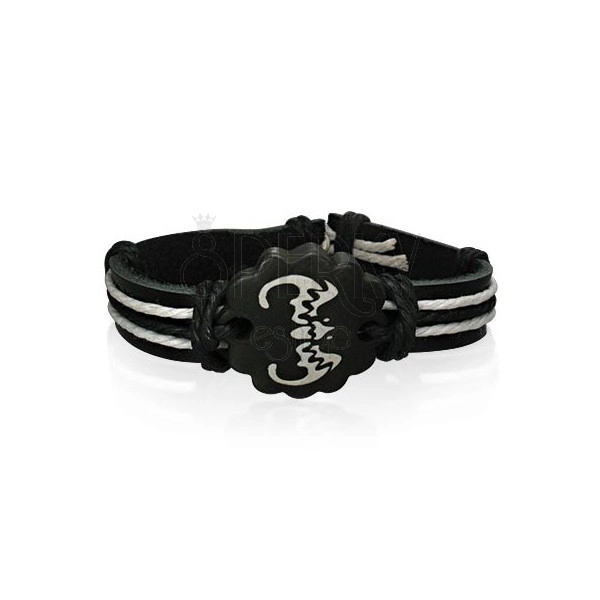 Leather bracelet - black color, bat