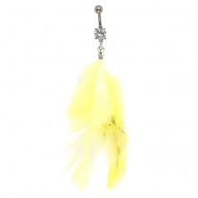 Belly button ring with yellow feathers