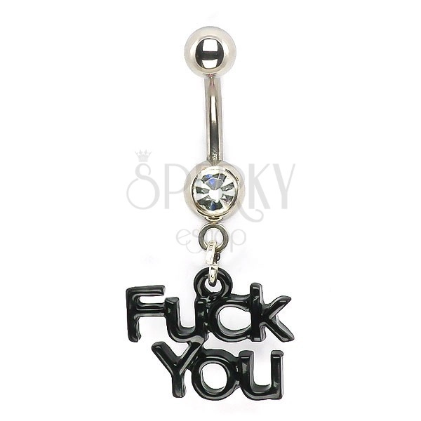 Navel ring - zircon and F*ck You letters