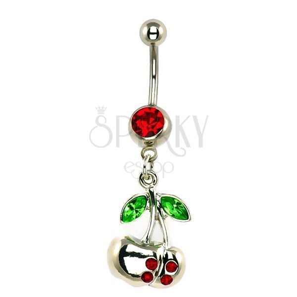 Navel ring -  red and green zircon cherries