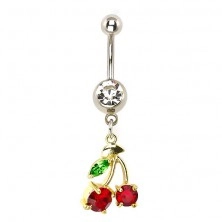 Navel ring - zircon cherries on gold