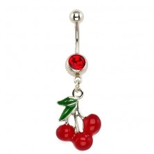 Navel ring - three cherries, red zircon