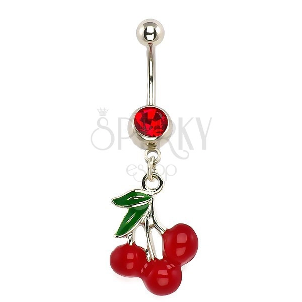 Navel ring - three cherries, red zircon