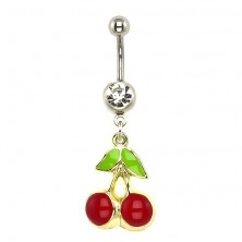 Belly ring - cherries on gold