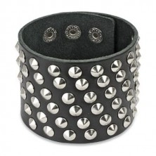 Wide cone studded leather bracelet